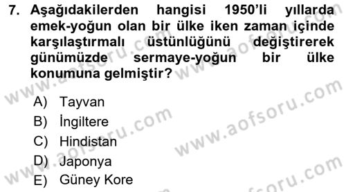 Uluslararası İktisat Politikası Dersi 2022 - 2023 Yılı Yaz Okulu Sınav Soruları 7. Soru