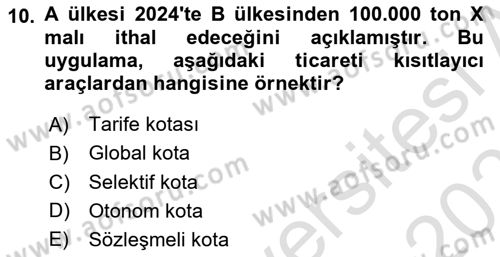Uluslararası İktisat Politikası Dersi 2023 - 2024 Yılı (Vize) Ara Sınav Soruları 10. Soru