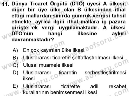Uluslararası İktisat Politikası Dersi 2023 - 2024 Yılı (Vize) Ara Sınav Soruları 11. Soru