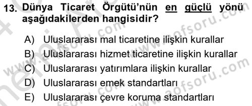 Uluslararası İktisat Politikası Dersi 2023 - 2024 Yılı (Vize) Ara Sınav Soruları 13. Soru