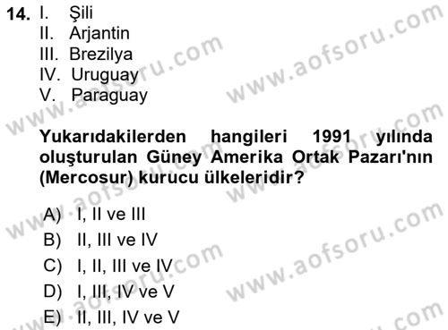Uluslararası İktisat Politikası Dersi 2023 - 2024 Yılı (Vize) Ara Sınav Soruları 14. Soru