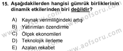 Uluslararası İktisat Politikası Dersi 2023 - 2024 Yılı (Vize) Ara Sınav Soruları 15. Soru