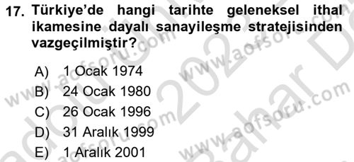 Uluslararası İktisat Politikası Dersi 2023 - 2024 Yılı (Vize) Ara Sınav Soruları 17. Soru