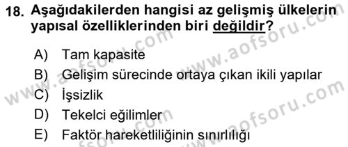 Uluslararası İktisat Politikası Dersi 2023 - 2024 Yılı (Vize) Ara Sınav Soruları 18. Soru