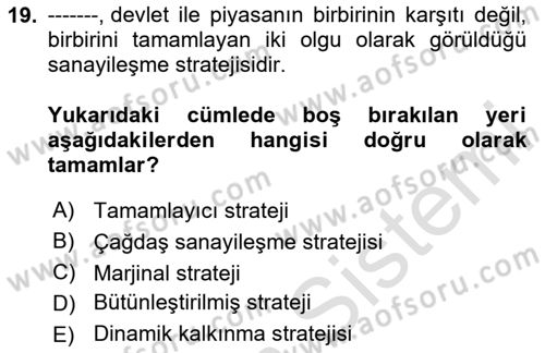 Uluslararası İktisat Politikası Dersi 2023 - 2024 Yılı (Vize) Ara Sınav Soruları 19. Soru