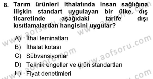 Uluslararası İktisat Politikası Dersi 2023 - 2024 Yılı (Vize) Ara Sınav Soruları 8. Soru