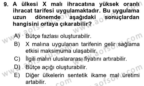 Uluslararası İktisat Politikası Dersi 2023 - 2024 Yılı (Vize) Ara Sınav Soruları 9. Soru