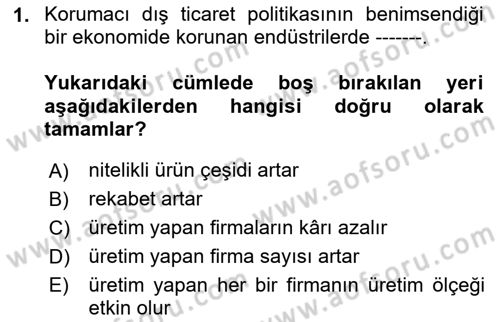 Uluslararası İktisat Politikası Dersi 2023 - 2024 Yılı (Final) Dönem Sonu Sınav Soruları 1. Soru