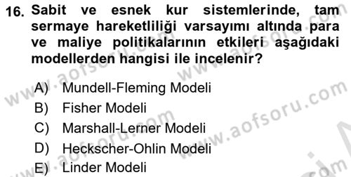 Uluslararası İktisat Politikası Dersi 2023 - 2024 Yılı (Final) Dönem Sonu Sınav Soruları 16. Soru