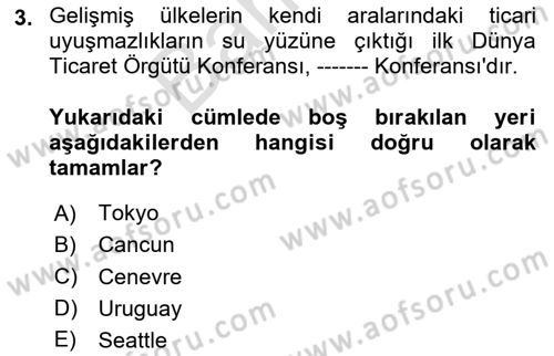Uluslararası İktisat Politikası Dersi 2023 - 2024 Yılı (Final) Dönem Sonu Sınav Soruları 3. Soru