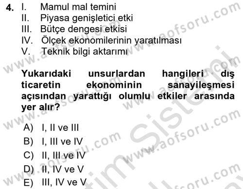 Uluslararası İktisat Politikası Dersi 2023 - 2024 Yılı (Final) Dönem Sonu Sınav Soruları 4. Soru