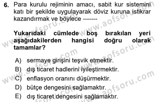 Uluslararası İktisat Politikası Dersi 2023 - 2024 Yılı (Final) Dönem Sonu Sınav Soruları 6. Soru