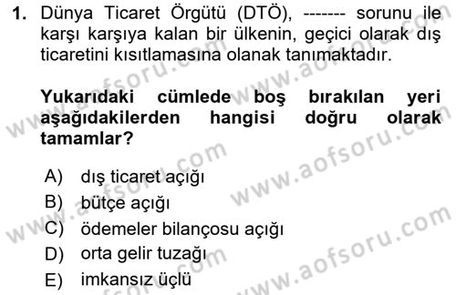 Uluslararası İktisat Politikası Dersi 2023 - 2024 Yılı Yaz Okulu Sınav Soruları 1. Soru