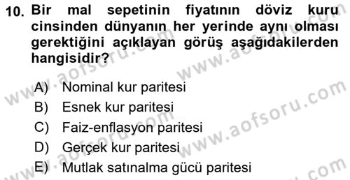 Uluslararası İktisat Politikası Dersi 2023 - 2024 Yılı Yaz Okulu Sınav Soruları 10. Soru