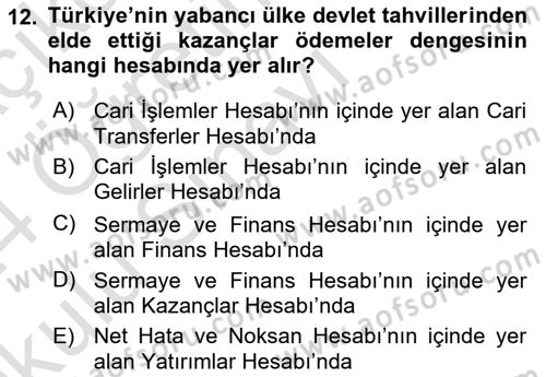 Uluslararası İktisat Politikası Dersi 2023 - 2024 Yılı Yaz Okulu Sınav Soruları 12. Soru