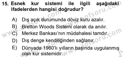 Uluslararası İktisat Politikası Dersi 2023 - 2024 Yılı Yaz Okulu Sınav Soruları 15. Soru