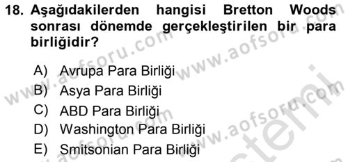Uluslararası İktisat Politikası Dersi 2023 - 2024 Yılı Yaz Okulu Sınav Soruları 18. Soru