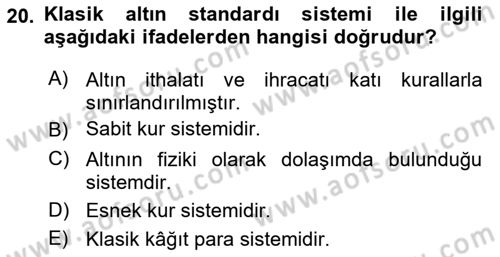 Uluslararası İktisat Politikası Dersi 2023 - 2024 Yılı Yaz Okulu Sınav Soruları 20. Soru