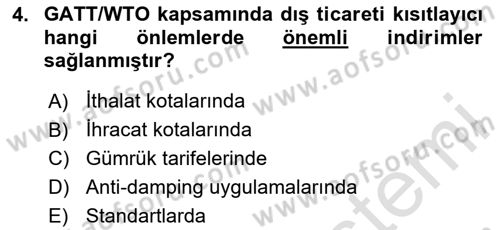Uluslararası İktisat Politikası Dersi 2023 - 2024 Yılı Yaz Okulu Sınav Soruları 4. Soru