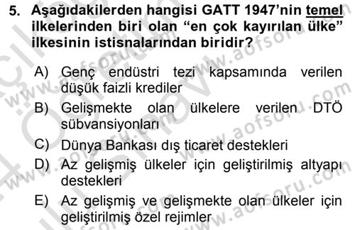 Uluslararası İktisat Politikası Dersi 2023 - 2024 Yılı Yaz Okulu Sınav Soruları 5. Soru