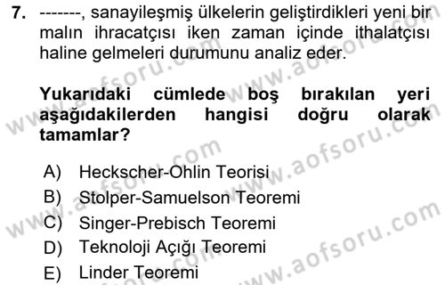Uluslararası İktisat Politikası Dersi 2023 - 2024 Yılı Yaz Okulu Sınav Soruları 7. Soru