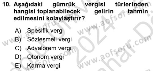 Uluslararası İktisat Politikası Dersi 2024 - 2025 Yılı (Vize) Ara Sınav Soruları 10. Soru
