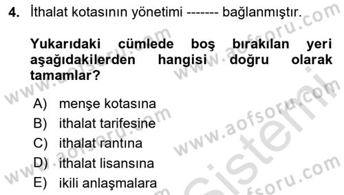Uluslararası İktisat Politikası Dersi 2024 - 2025 Yılı (Vize) Ara Sınav Soruları 4. Soru