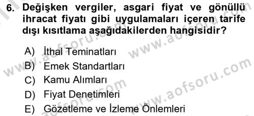 Uluslararası İktisat Politikası Dersi 2024 - 2025 Yılı (Vize) Ara Sınav Soruları 6. Soru