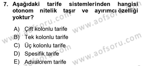 Uluslararası İktisat Politikası Dersi 2024 - 2025 Yılı (Vize) Ara Sınav Soruları 7. Soru