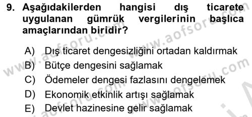 Uluslararası İktisat Politikası Dersi 2024 - 2025 Yılı (Vize) Ara Sınav Soruları 9. Soru