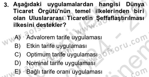 Uluslararası İktisat Politikası Dersi 2024 - 2025 Yılı (Final) Dönem Sonu Sınav Soruları 3. Soru