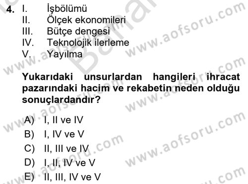 Uluslararası İktisat Politikası Dersi 2024 - 2025 Yılı (Final) Dönem Sonu Sınav Soruları 4. Soru