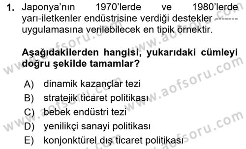 Uluslararası İktisat Politikası Dersi 2024 - 2025 Yılı Yaz Okulu Sınav Soruları 1. Soru