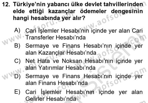 Uluslararası İktisat Politikası Dersi 2024 - 2025 Yılı Yaz Okulu Sınav Soruları 12. Soru