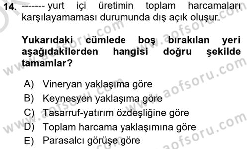 Uluslararası İktisat Politikası Dersi 2024 - 2025 Yılı Yaz Okulu Sınav Soruları 14. Soru