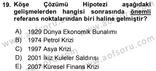 Uluslararası İktisat Politikası Dersi 2024 - 2025 Yılı Yaz Okulu Sınav Soruları 19. Soru