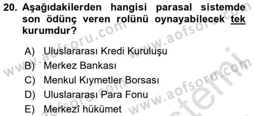 Uluslararası İktisat Politikası Dersi 2024 - 2025 Yılı Yaz Okulu Sınav Soruları 20. Soru