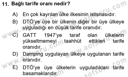 Uluslararası İktisat Politikası Dersi 2025 - 2026 Yılı (Vize) Ara Sınav Soruları 11. Soru