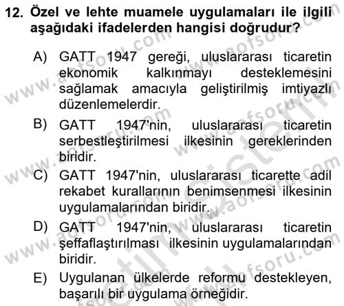 Uluslararası İktisat Politikası Dersi 2025 - 2026 Yılı (Vize) Ara Sınav Soruları 12. Soru