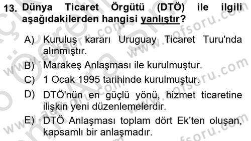 Uluslararası İktisat Politikası Dersi 2025 - 2026 Yılı (Vize) Ara Sınav Soruları 13. Soru