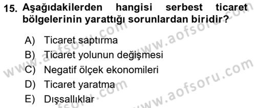 Uluslararası İktisat Politikası Dersi 2025 - 2026 Yılı (Vize) Ara Sınav Soruları 15. Soru