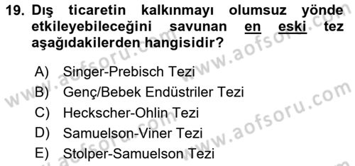 Uluslararası İktisat Politikası Dersi 2025 - 2026 Yılı (Vize) Ara Sınav Soruları 19. Soru