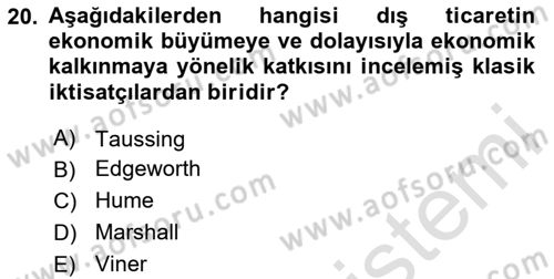 Uluslararası İktisat Politikası Dersi 2025 - 2026 Yılı (Vize) Ara Sınav Soruları 20. Soru