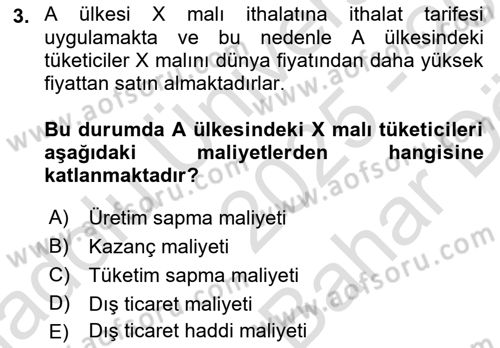 Uluslararası İktisat Politikası Dersi 2025 - 2026 Yılı (Vize) Ara Sınav Soruları 3. Soru