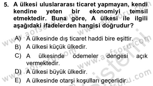 Uluslararası İktisat Politikası Dersi 2025 - 2026 Yılı (Vize) Ara Sınav Soruları 5. Soru