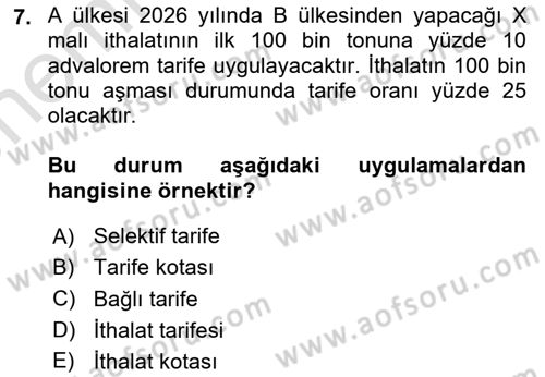 Uluslararası İktisat Politikası Dersi 2025 - 2026 Yılı (Vize) Ara Sınav Soruları 7. Soru