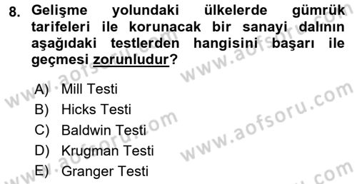 Uluslararası İktisat Politikası Dersi 2025 - 2026 Yılı (Vize) Ara Sınav Soruları 8. Soru