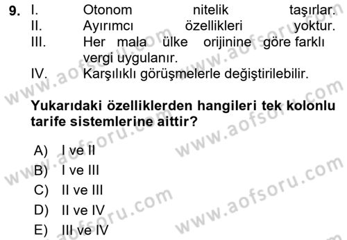 Uluslararası İktisat Politikası Dersi 2025 - 2026 Yılı (Vize) Ara Sınav Soruları 9. Soru