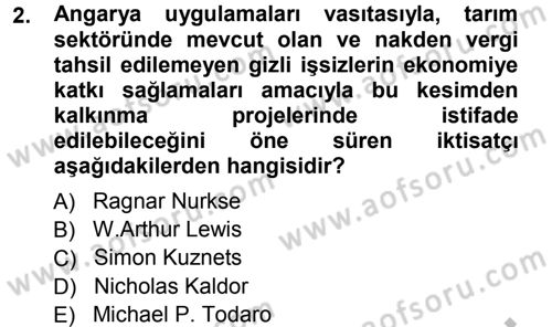 Tarım Ekonomisi ve Tarımsal Politikalar Dersi Ara Sınavı Deneme Sınav Soruları 2. Soru