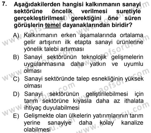 Tarım Ekonomisi ve Tarımsal Politikalar Dersi 2012 - 2013 Yılı (Vize) Ara Sınav Soruları 7. Soru